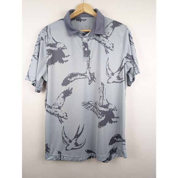 Swannies Other - Swannies Golf Polo Mens Size M Blue Bird Print Collared Short Sleeve Active Wear